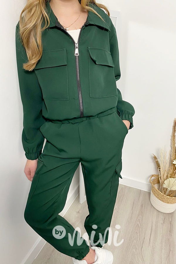 Cargo mikina + kapsáče smaragd