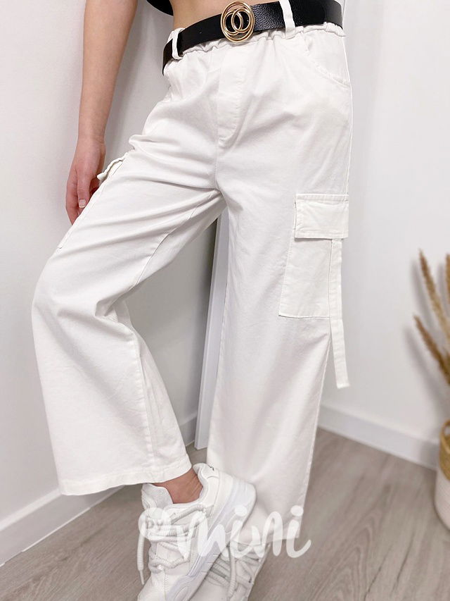 Široké kapsáče s páskem white