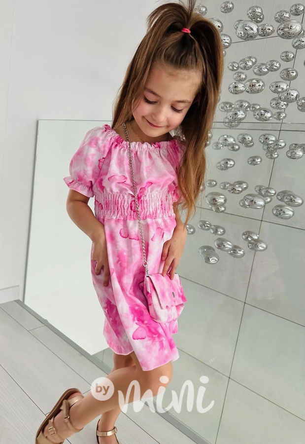 Motýlkové boho šaty s kabelkou pink