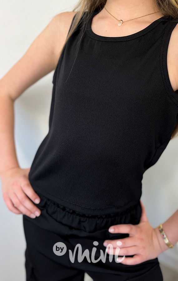Žebrované crop tílko black