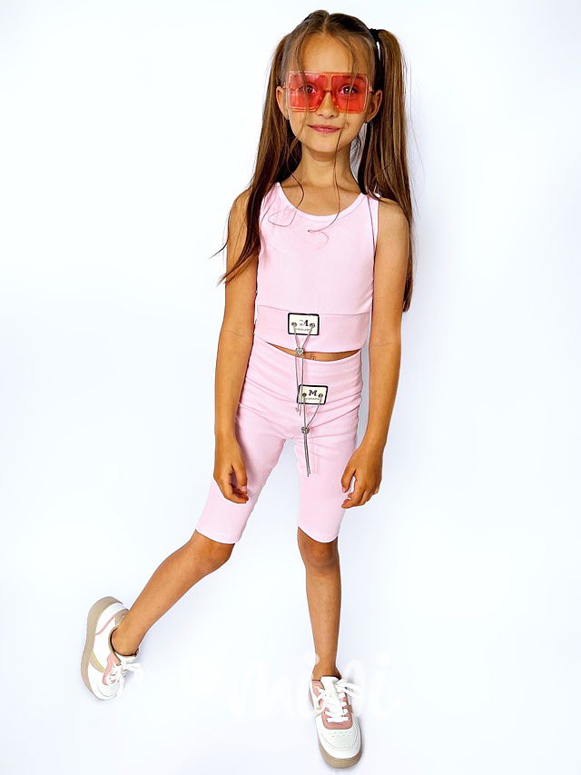 PINK crop top + kraťasy
