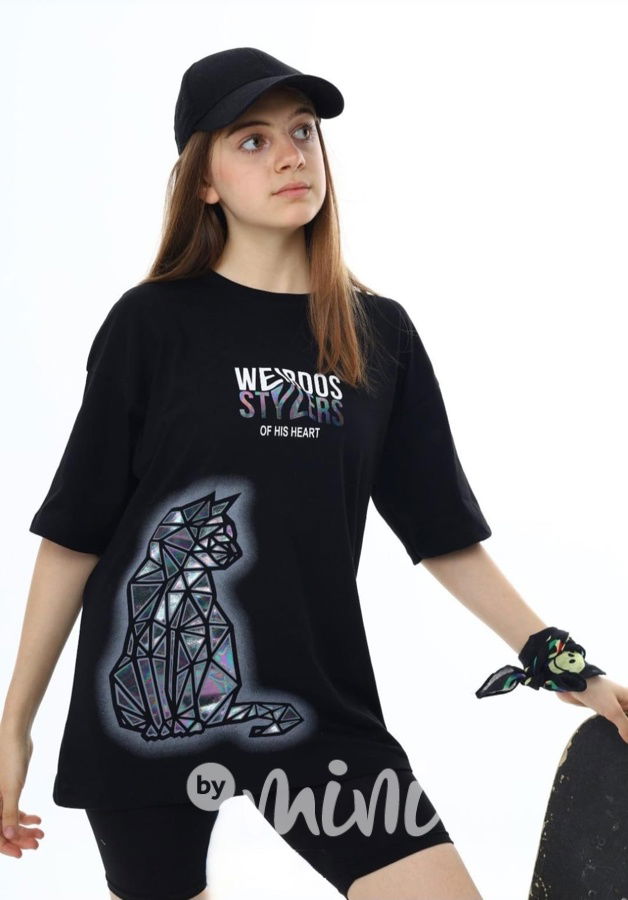 Oversize triko metallic cat