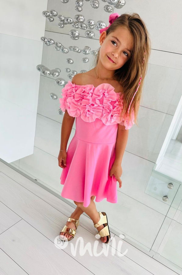 Maxi točivé šaty frill růžové