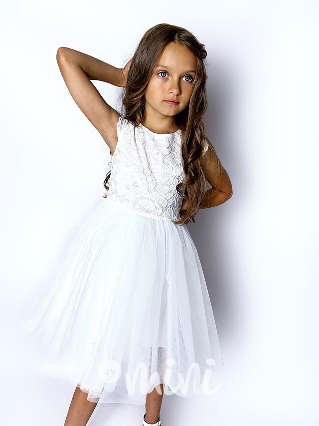 Summer princess krajkové šaty s maxi tylovou sukní bílé