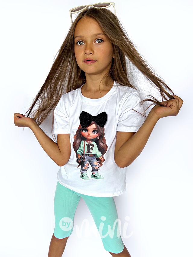 Fashion girl triko s mašličkou + kraťasy mint