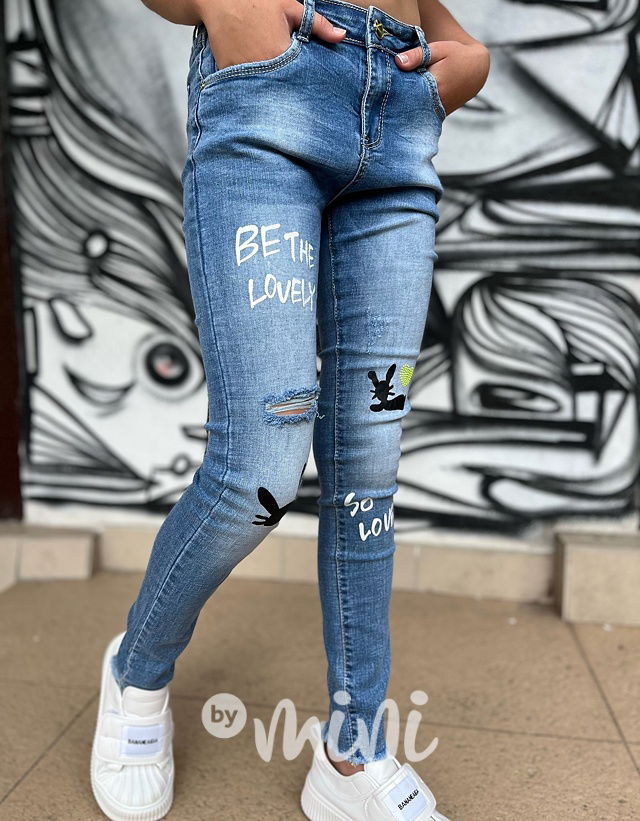 Denim jegginy s potiskem Lovely