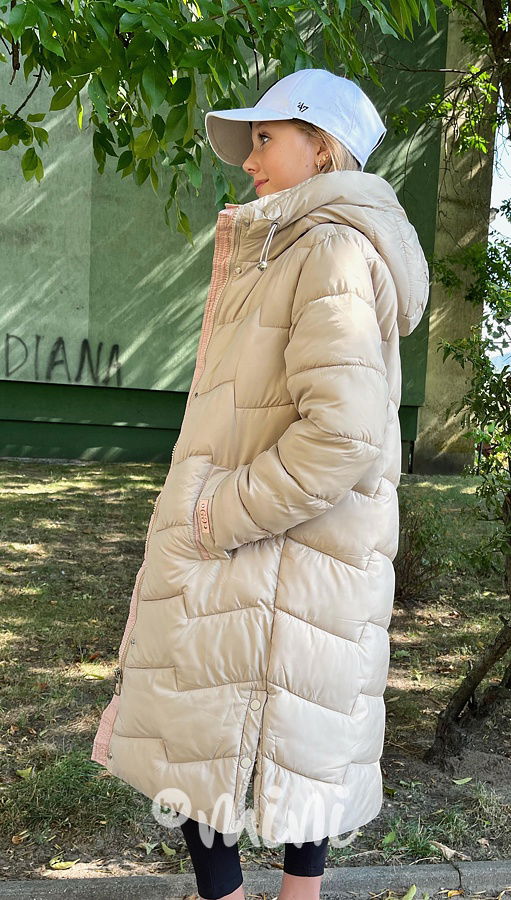 Ultra dlouhý zimní kabát béžový