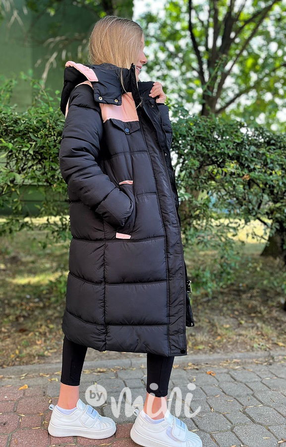 Ultra dlouhý zimní kabát black/pink
