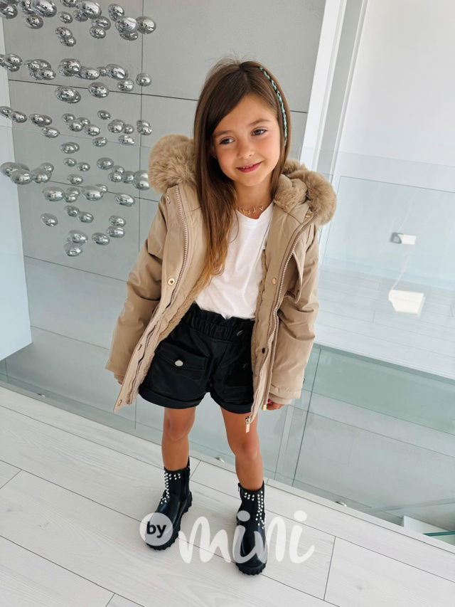 Zimní kožíšková parka tmavě béžová