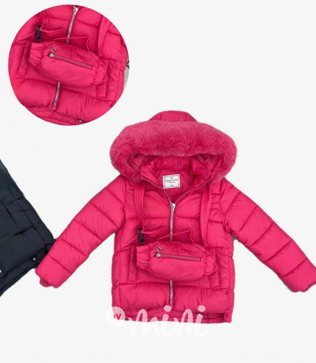Zimní malinová bunda s kabelkou