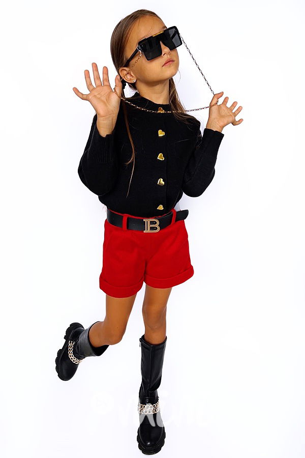 Teplé kraťasy s páskem červené