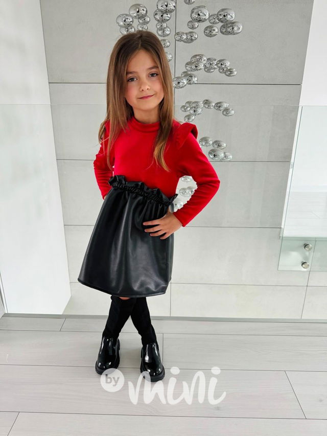 Soft velur & eco leather šaty červené
