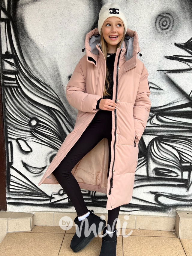 Maxi dlouhý zimní kabát SPORTY pudder pink