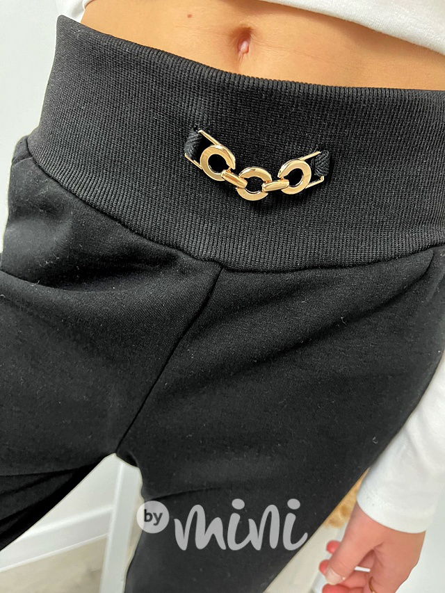 Zateplené kalhoty s řetízkem černé