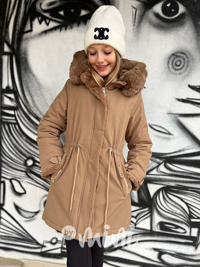 Zimní kožíšková parka béžová