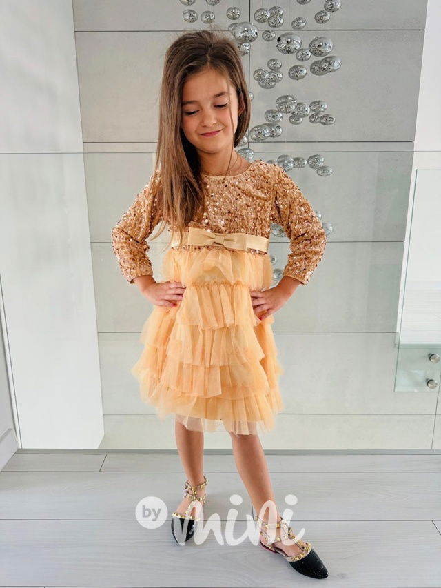 PREMIUM zlaté flitr šaty s tylem