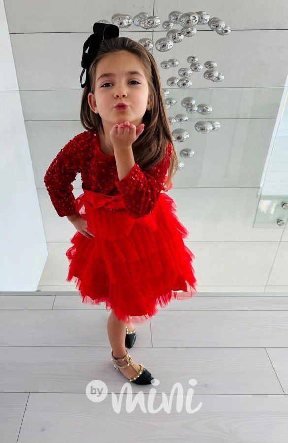 PREMIUM červené flitr šaty s tylem