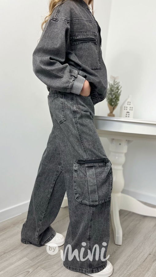 Dívčí oversize denim black bunda + volné black jeansy