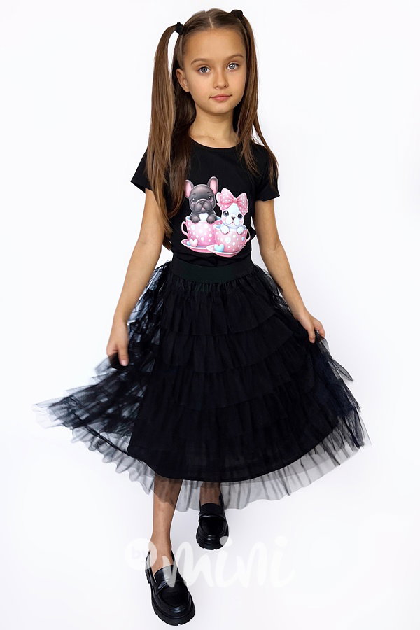 Midi tylová sukně černá