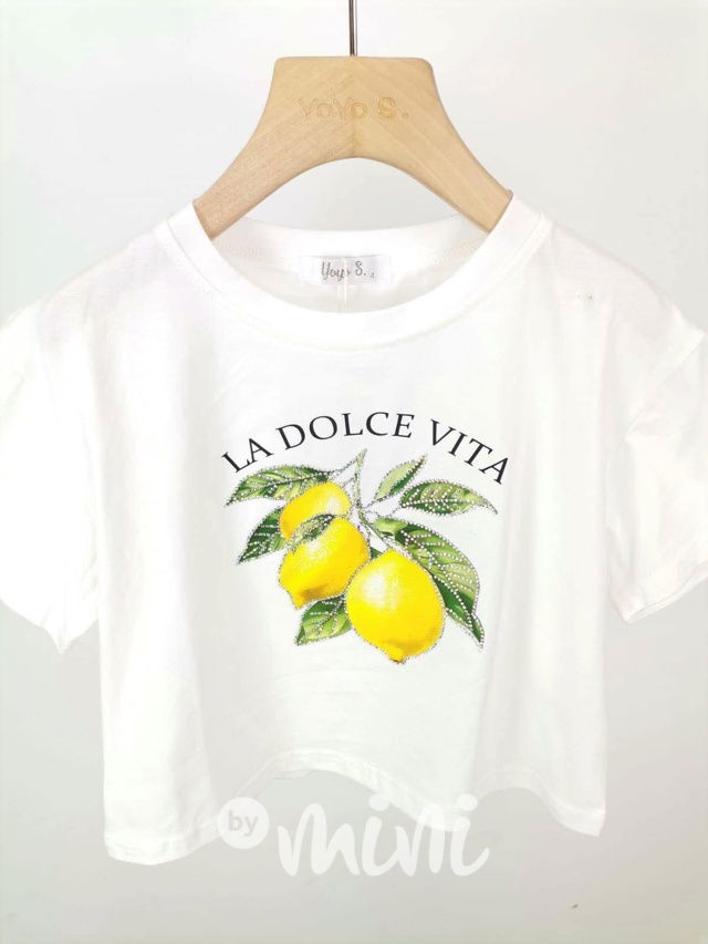 La dolce vita crop triko s kamínky white