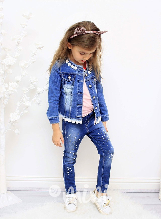 Stretch jeans s perličkami