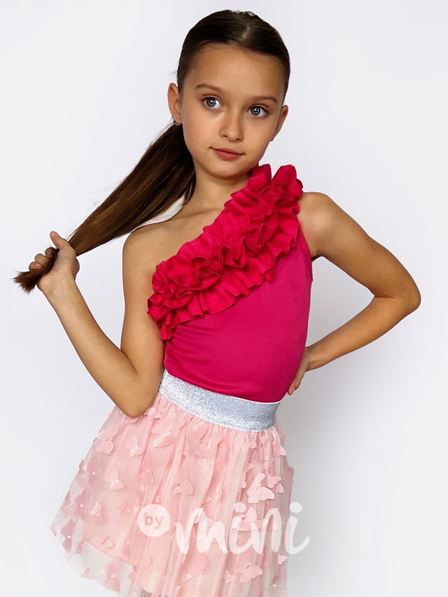 Maxi frill blůzka na jedno ramínko malinová