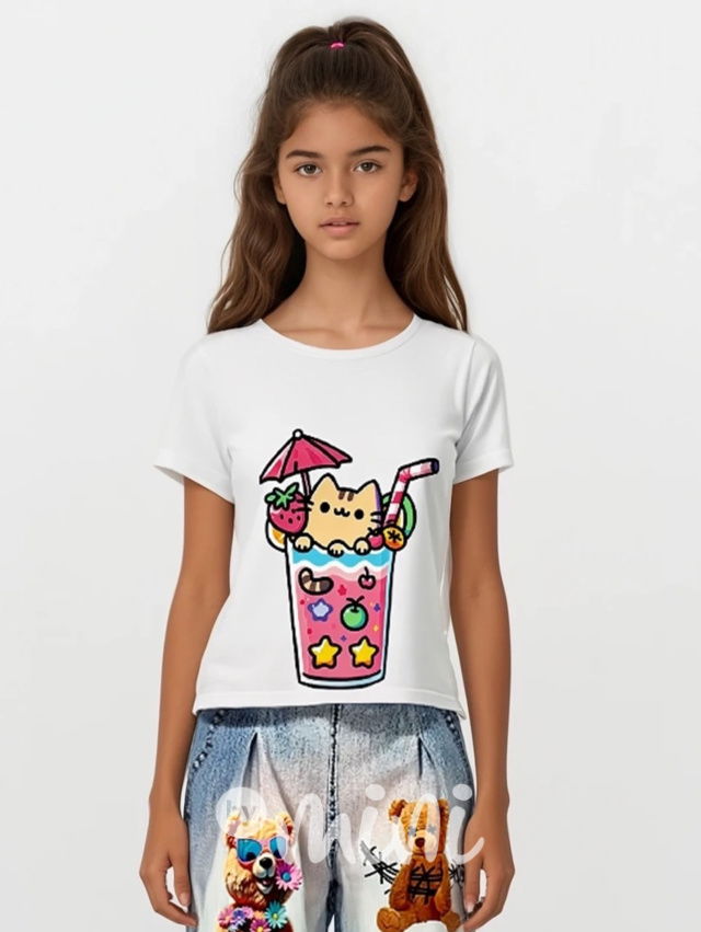 Pusheen summer triko bílé