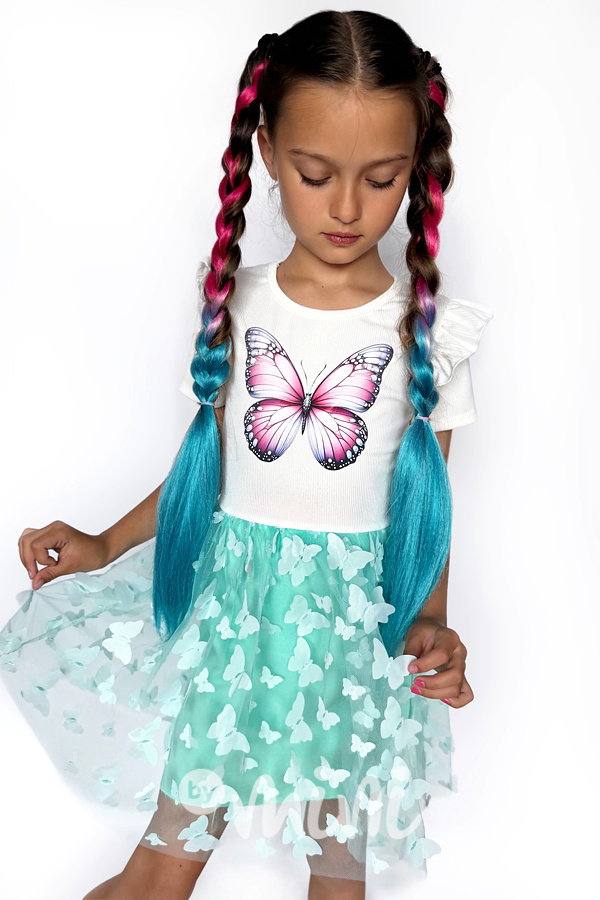 BUTTERFLY šaty s tylem tyrkys
