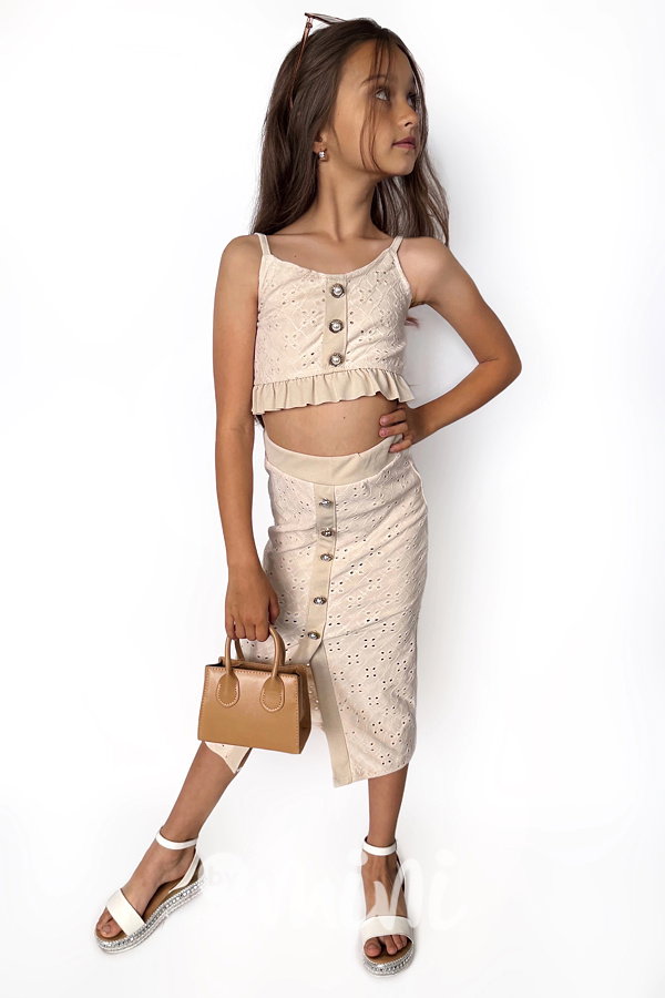Crop top + midi sukně BEIGE