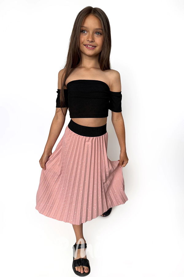 Midi plisovaná sukně s kamínky pudder pink