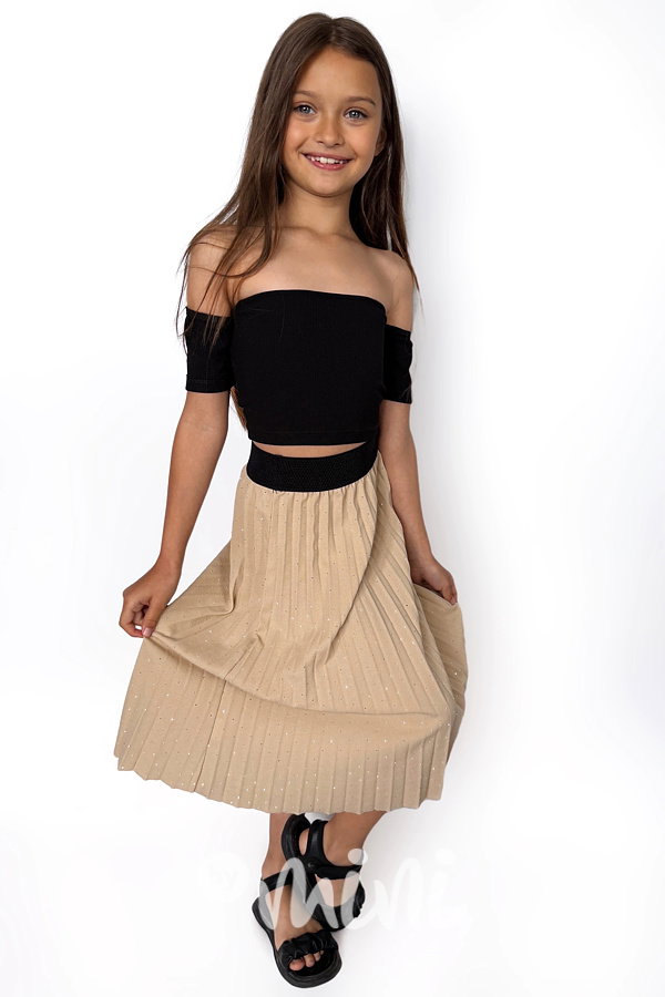 Midi plisovaná sukně s kamínky beige