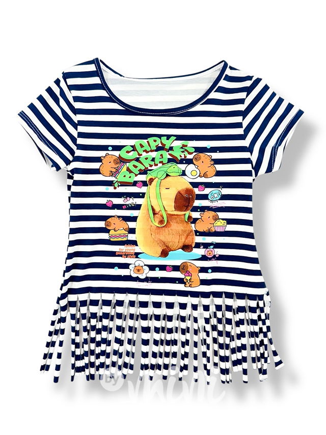 Capybara pruhované triko třásničky