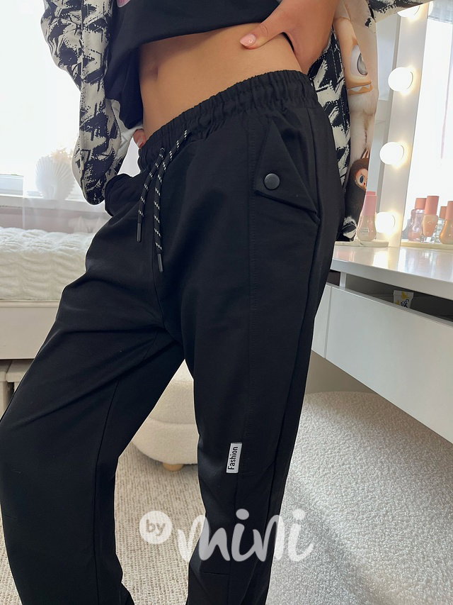 FASHION maxi volné lounge tepláky černé
