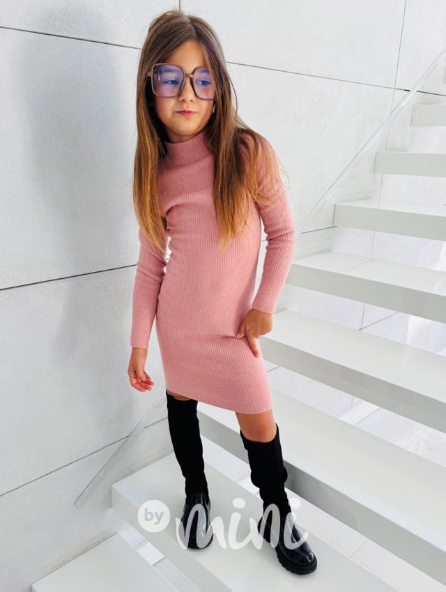 Slim svetrové stretch šaty růžové