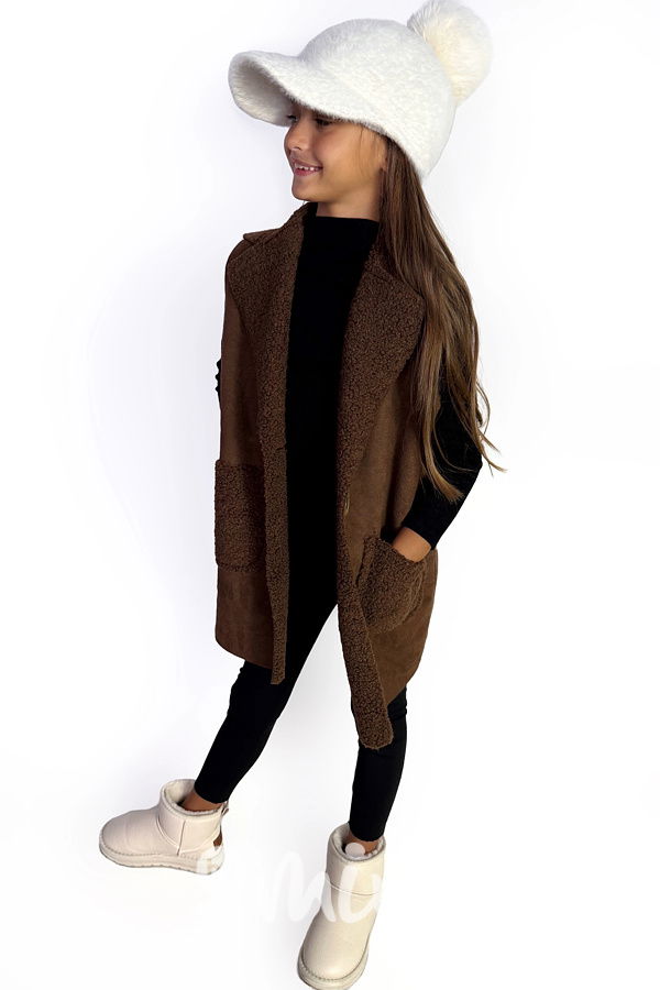 Beránková long vesta chocolate