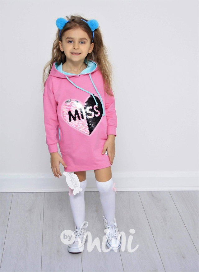 Dívčí růžová mikina s flitry Miss a srdce