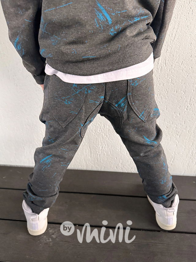 Zateplené šedé tepláky blue splash