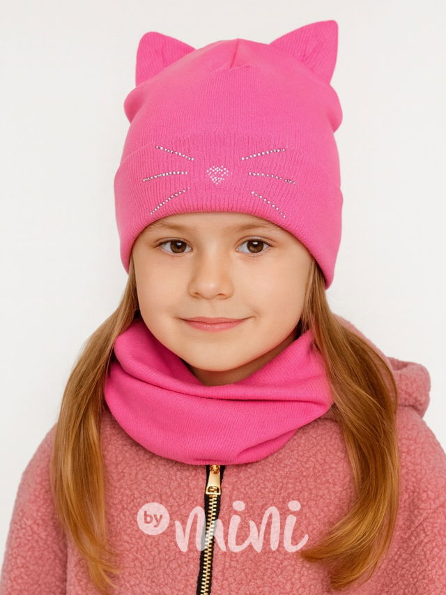 Cat čepice s ouškama + nákrčník PINK
