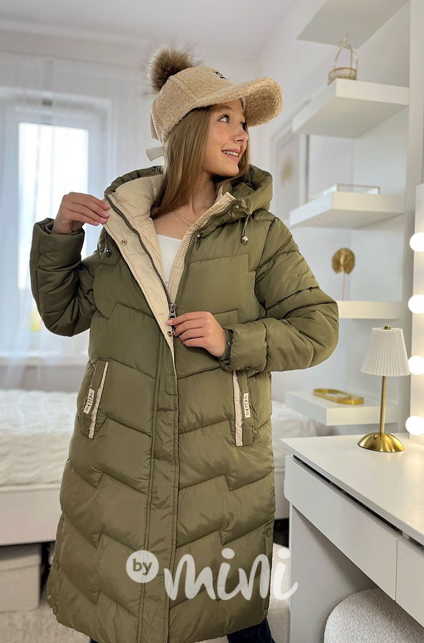 Ultra dlouhý zimní kabát khaki