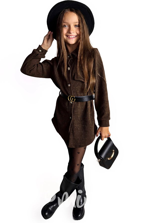 Podzimní košilové šaty s páskem hnědé