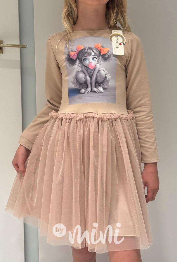 PREMIUM šaty s tylem Bubble béžové