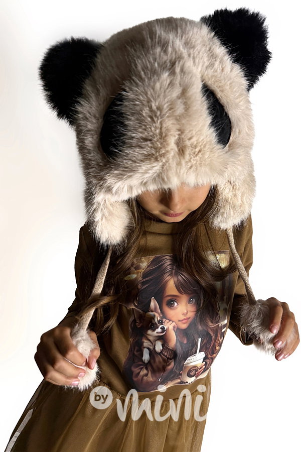 Panda chlupatá čepice světle béžová