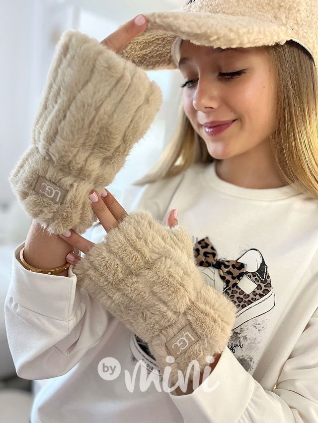 Chlupaté rukavičky UG béžové