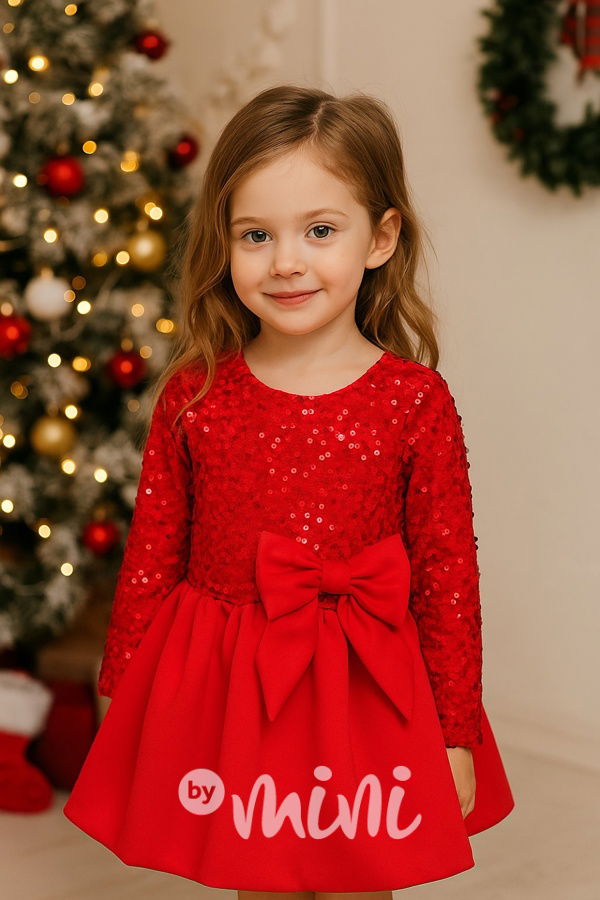 Slavnostní šaty s flitry a mašlí červené