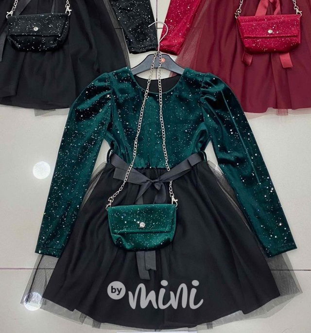 Smaragdové GLOW šaty s kabelkou