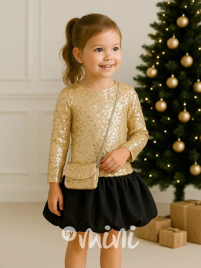 Glam flitr šaty s kabelkou gold