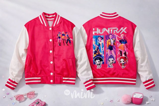Huntrix baseball mikina pink/white