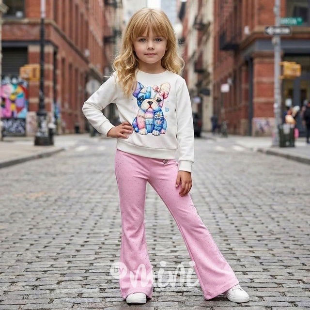 Růžové zvonové kalhoty zdobené kamínky