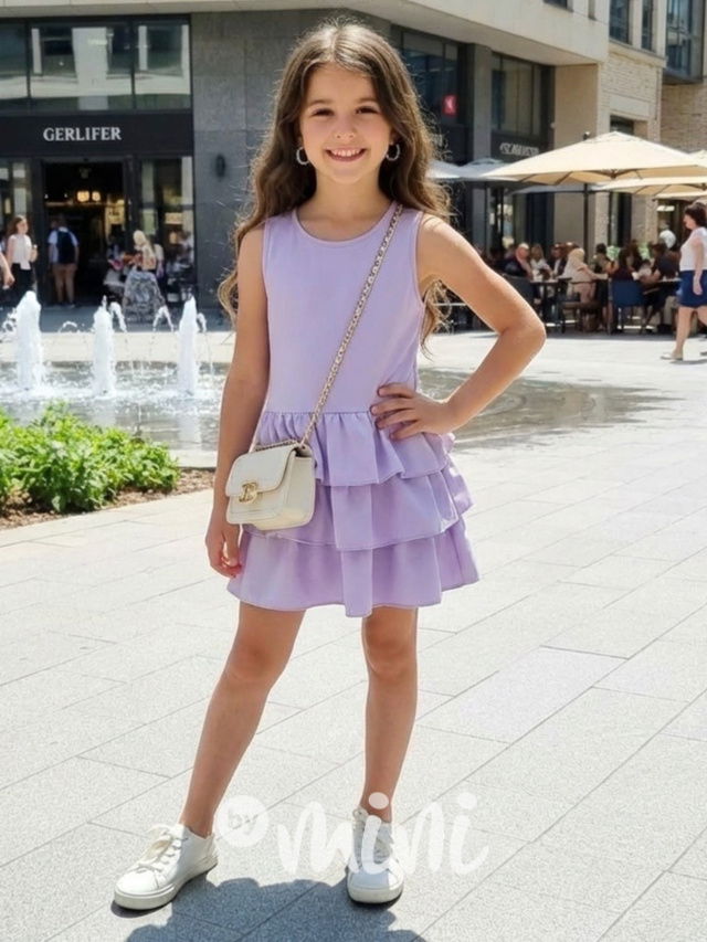 Šaty s vrstvenou sukní fialové