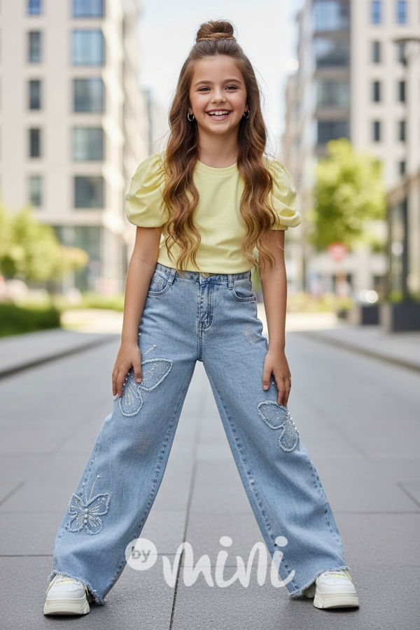 Volné široké denim rifle BUTTERFLY